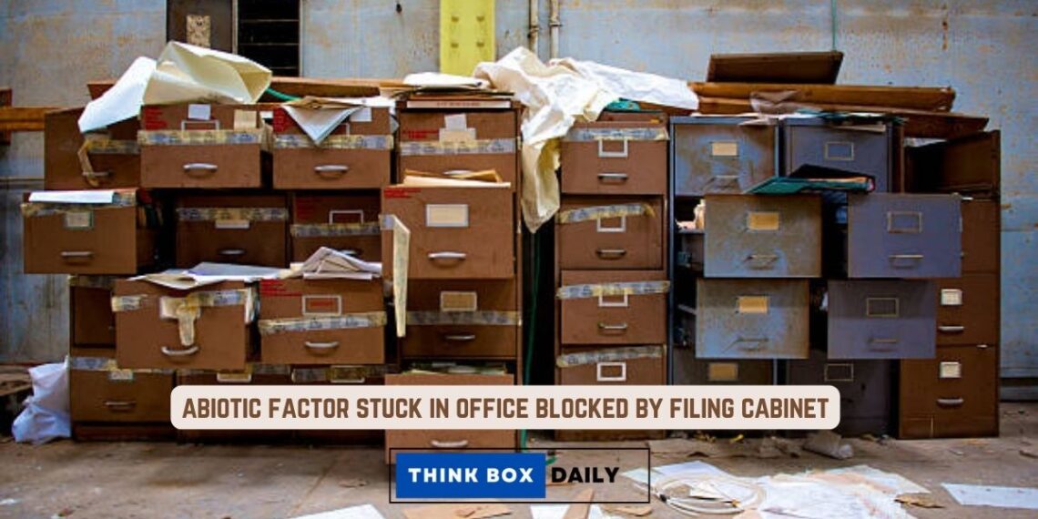 abiotic factor stuck in office blocked by filing cabinet